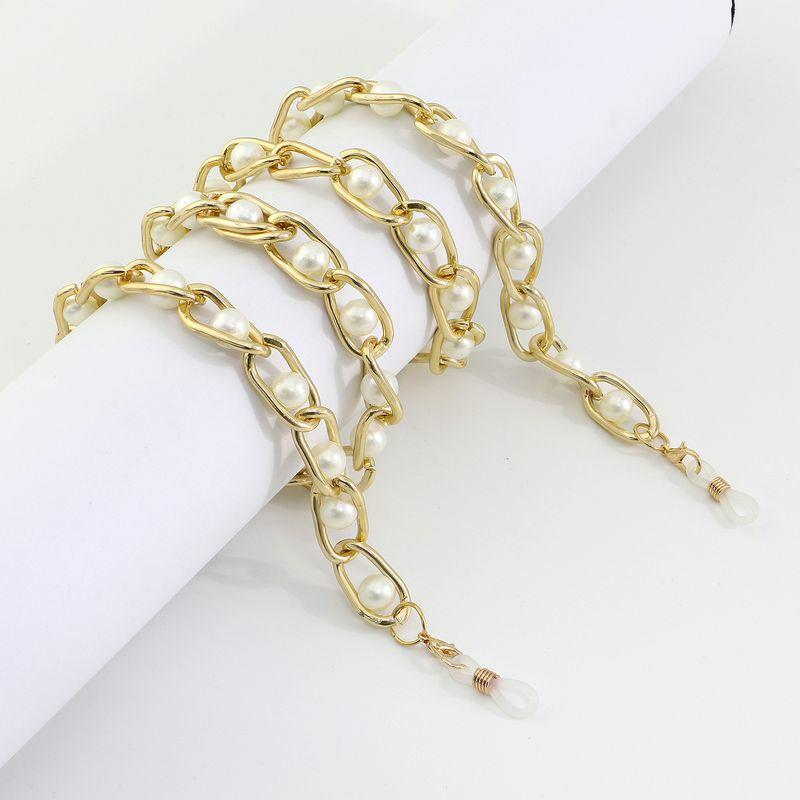 Glasses Chain | hot sale fashion simple color retention non-fading golden thick pearl glasses cord aluminum eyeglasses chain non-slip Glasses Glasses Chain