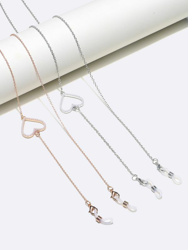 Glasses Chain | non-slip accessories metal glasses cord gold and silver peach heart rhinestone pendant eyeglasses chain fashion manufacturers cross-border Glasses Glasses Chain