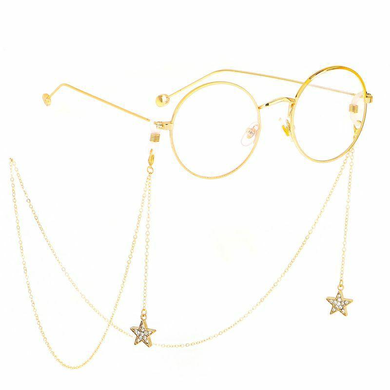 Glasses Chain | popular metal glasses rope golden star rhinestone pendant handmade glasses chain cross border Glasses Glasses Chain