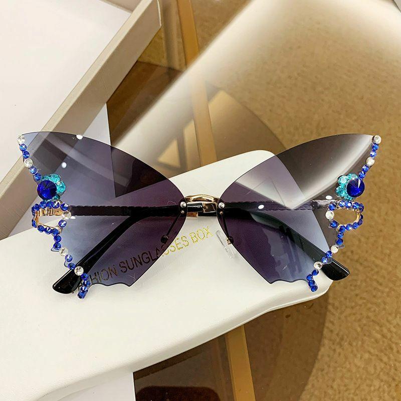 Women’s Sunglasses | elegant solid color ac butterfly frame diamond frameless women’s sunglasses Glasses Women's Sunglasses