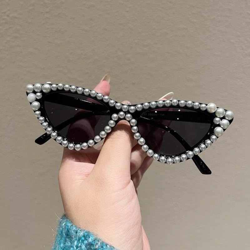 Women’s Sunglasses | Glam Luxurious Romantic Solid Color Ac Cat Eye Inlaid Pearls Full Frame Sunglasses Glasses Women's Sunglasses