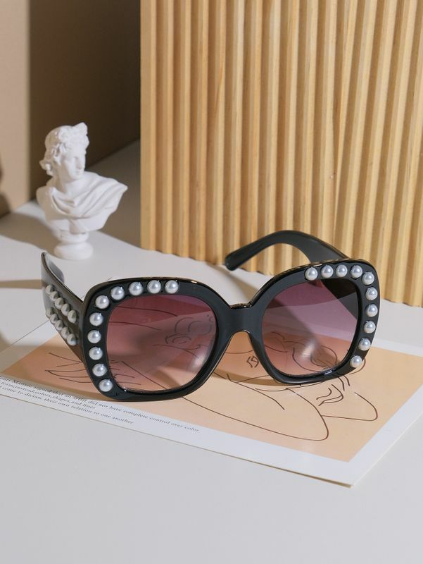 Women’s Sunglasses | Hawaiian Modern Style Classic Style Square Pc Square Inlaid Pearls Full Frame Sunglasses Glasses Women's Sunglasses