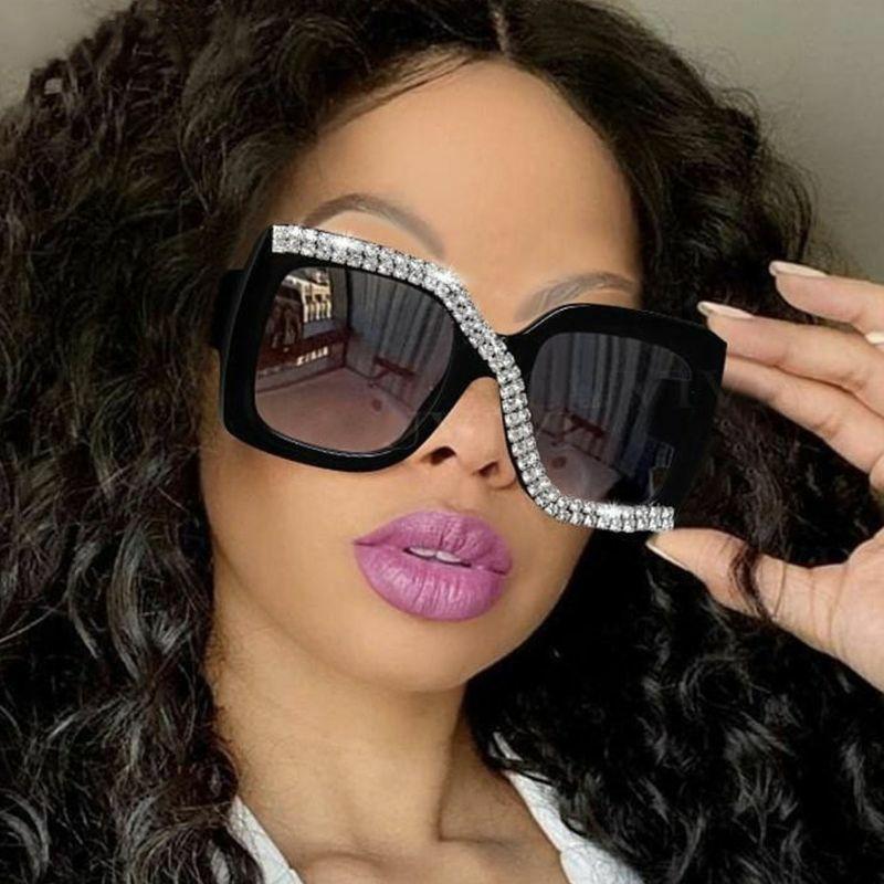 Women’s Sunglasses | new fashion square frame s-shaped inlaid diamond women sunglasses Glasses Women's Sunglasses