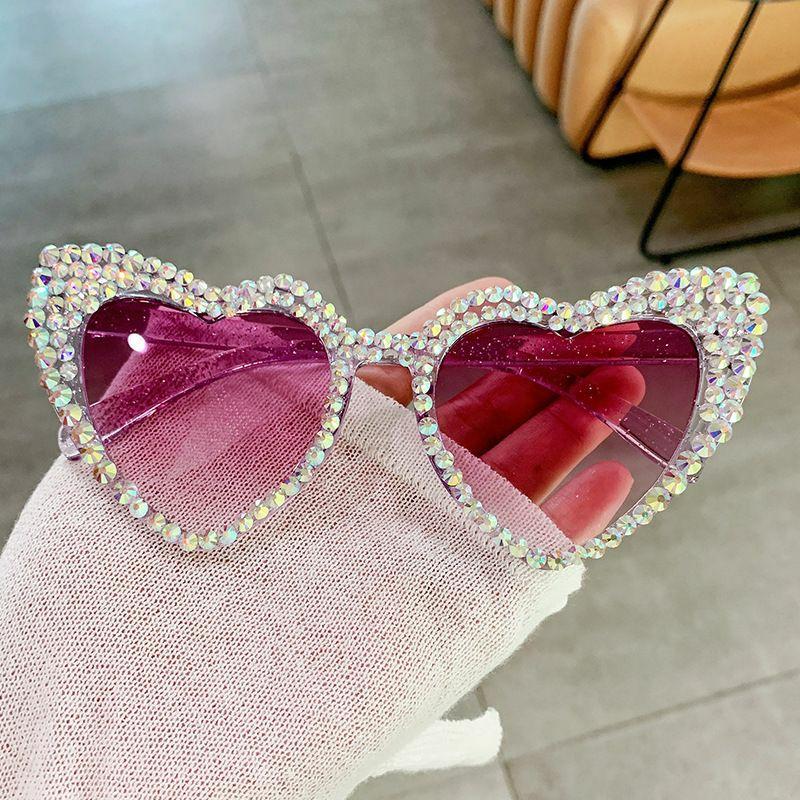 Women’s Sunglasses | sweet simple style heart shape ac special-shaped mirror inlaid zircon full frame women’s sunglasses Glasses Women's Sunglasses